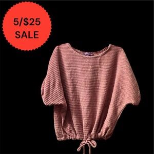 5/$25 Lavender Sky Womens Soft Knit Tie Waist Short Sleeve Top Mauve/Pink Size L